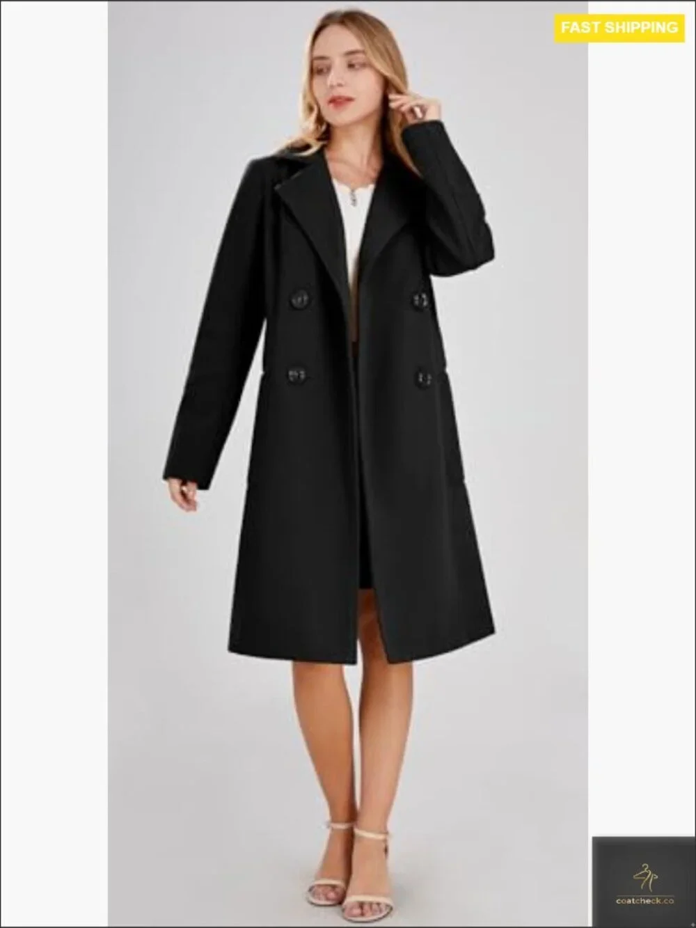 Double Breasted Wool Blend Peacoat Classic Notch Collar Long Sleeve Winter Coat